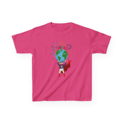 Kids Heavy Cotton™ Tee - Super kiddo holding globe - [[{"value":"Wonderwear Kid"}]]