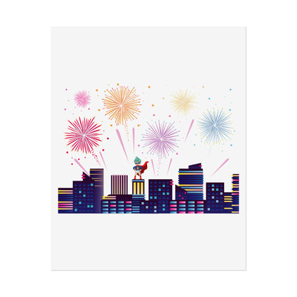 Rolled Posters - Super kiddo with fireworks - [[{"value":"Wonderwear Kid"}]]