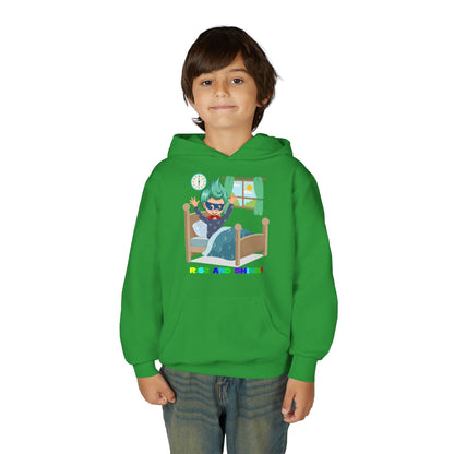 Youth Heavy Blend Hooded Sweatshirt - Super kiddo teaches us to wake up early - [[{"value":"Wonderwear Kid"}]]
