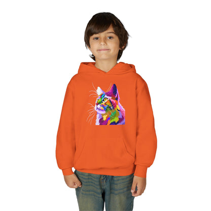 Youth hoodie with adorable cat design Printify