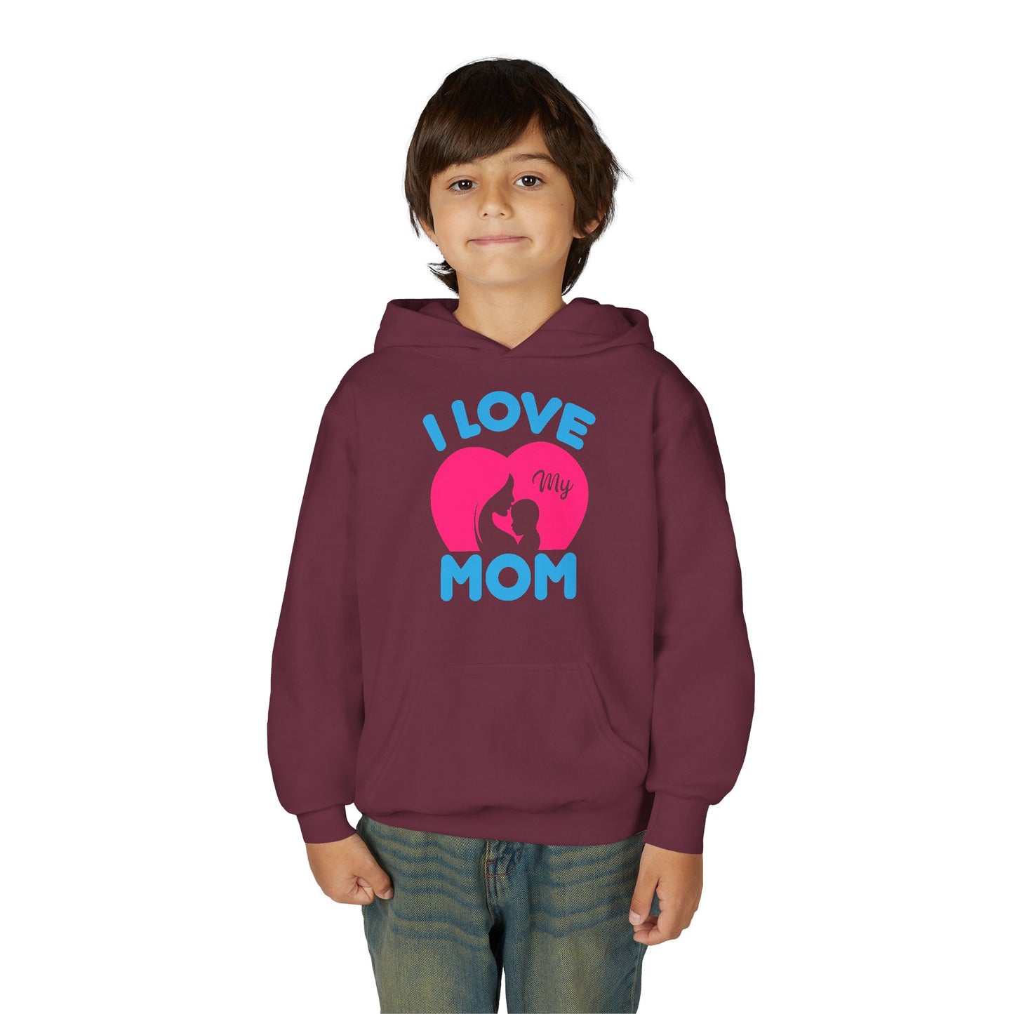 Youth Heavy Blend Hooded Sweatshirt -  i love my mom logo