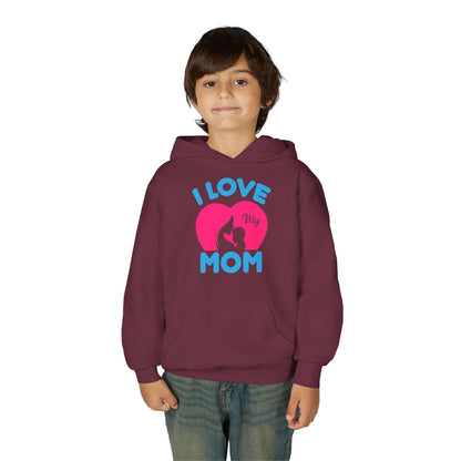 Youth Heavy Blend Hooded Sweatshirt -  i love my mom logo Printify