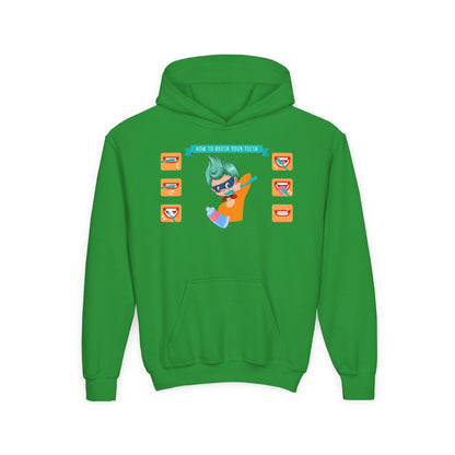 Youth Heavy Blend Hooded Sweatshirt - Super kiddo how to brush teeth - [[{"value":"Wonderwear Kid"}]]