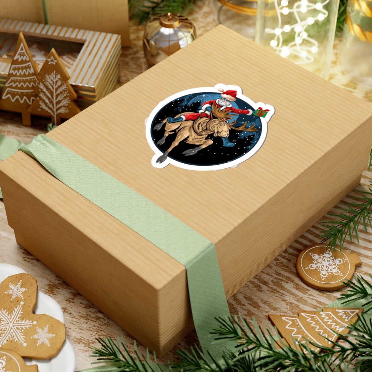 Kiss-Cut Stickers - Super kiddo riding a reindeer - [[{"value":"Wonderwear Kid"}]]