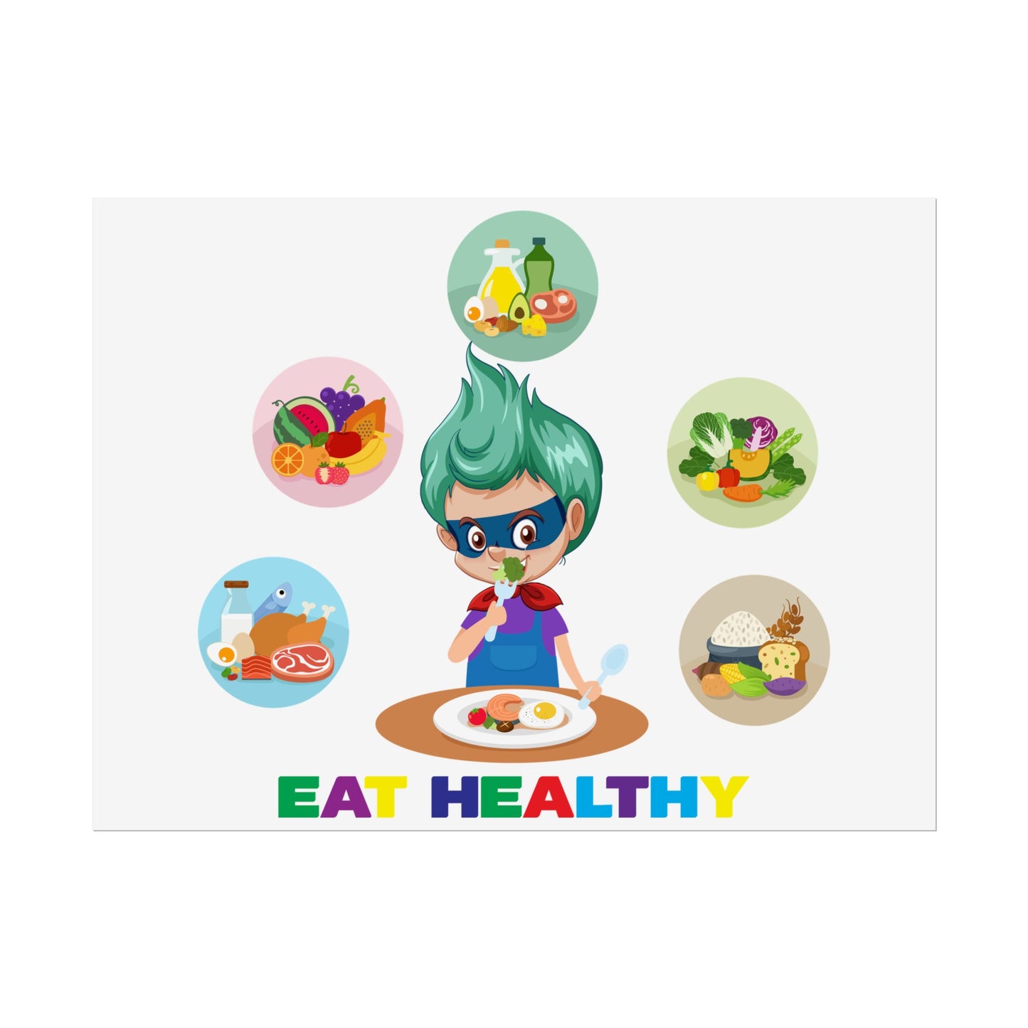 Rolled Posters - Supper kiddo showing healthy food to eat - [[{"value":"Wonderwear Kid"}]]