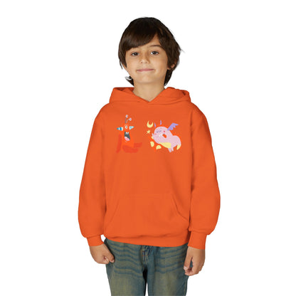 Youth Heavy Blend Hooded Sweatshirt -  Orange monsters Printify