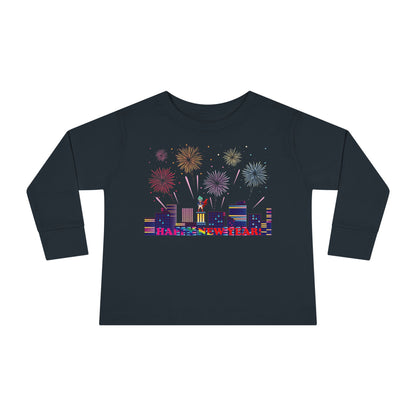 Toddler Long Sleeve Tee - Super kiddo with fireworks with text - [[{"value":"Wonderwear Kid"}]]