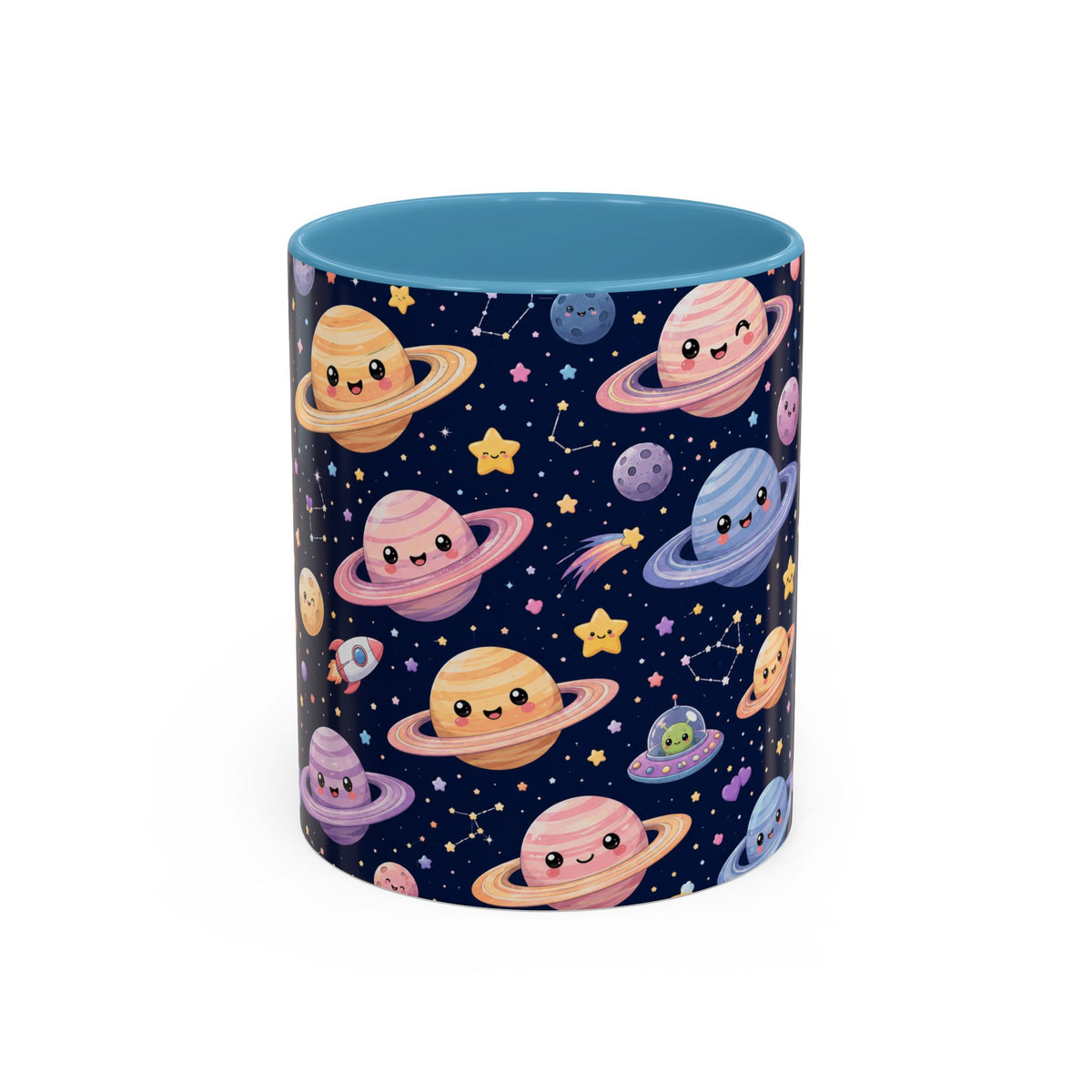 Accent Coffee Mug  (11/15 oz) - Kawaii Saturns in a Starry Space
