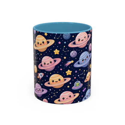 Accent Coffee Mug  (11/15 oz) - Kawaii Saturns in a Starry Space