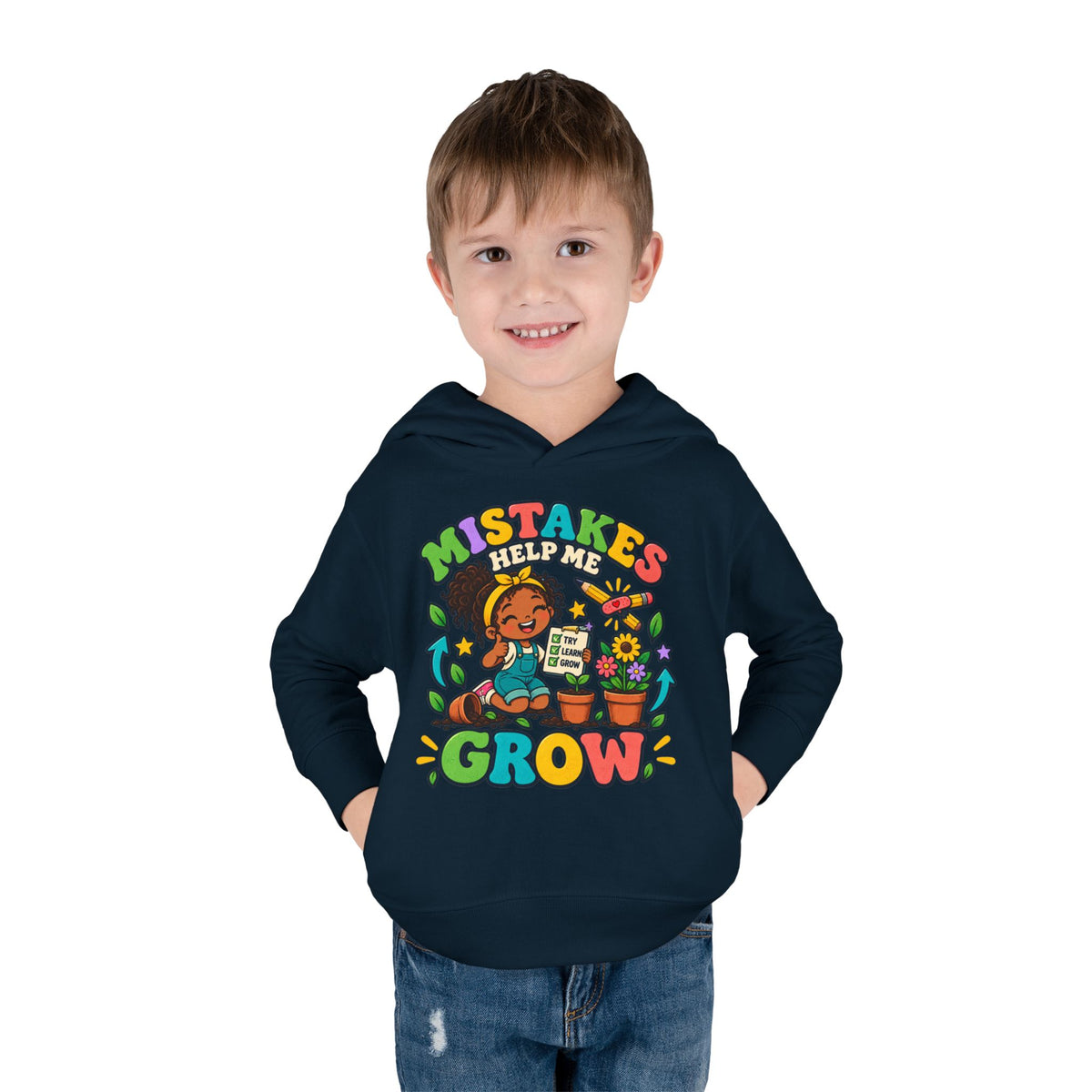 Toddler Hoodie — "Mistakes Help Me Grow" Cute Plant Pot Positive Growth Pullover