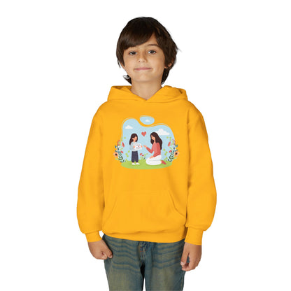 Youth Heavy Blend Hooded Sweatshirt -  Mother and daughter love Printify
