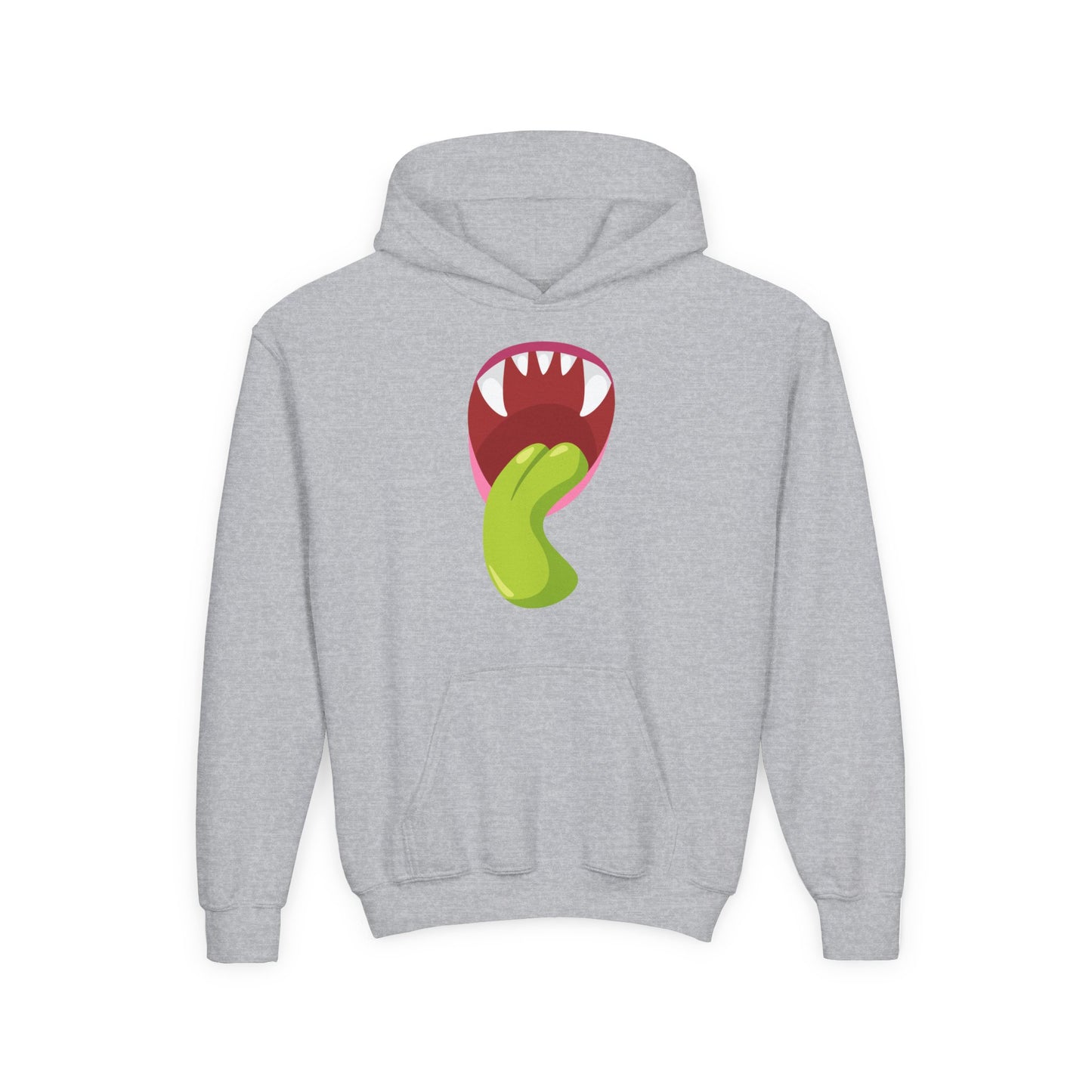 Youth Heavy Blend Hooded Sweatshirt - Monster showing tongue