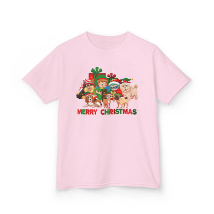 Kids Heavy Cotton™ Tee - Christmas with super kiddo pet friends with text - [[{"value":"Wonderwear Kid"}]]