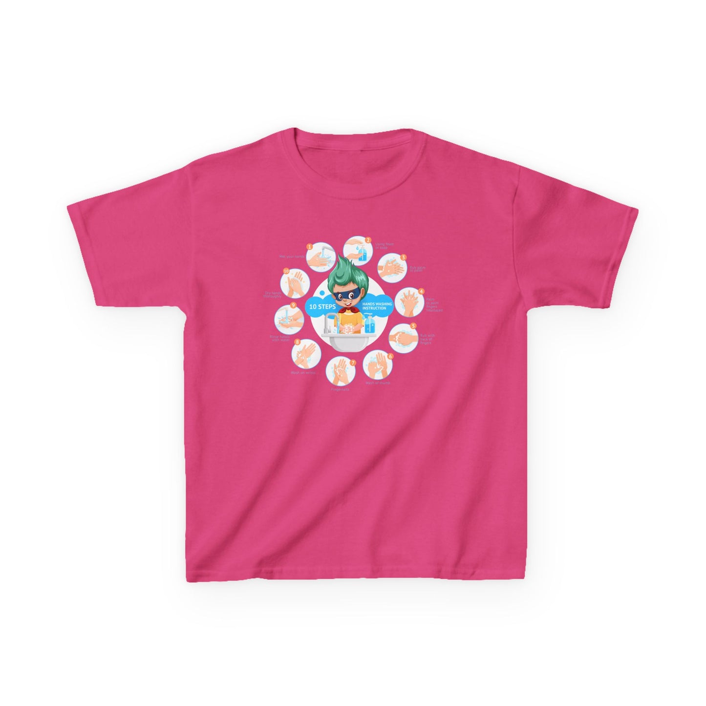 Kids Heavy Cotton™ Tee - Super kiddo hand washing steps - [[{"value":"Wonderwear Kid"}]]
