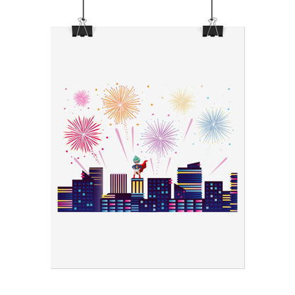 Rolled Posters - Super kiddo with fireworks - [[{"value":"Wonderwear Kid"}]]