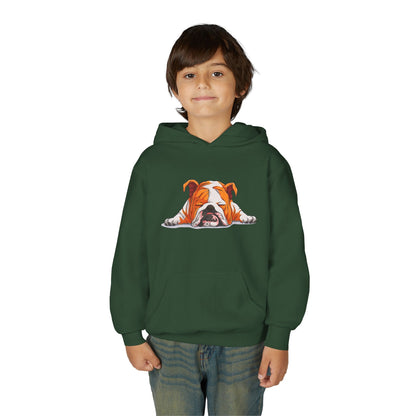 Youth Heavy Blend Hooded Sweatshirt -  Sleeping english bulldog Printify