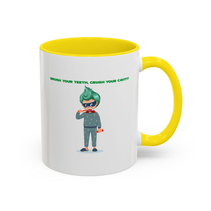 Accent Coffee Mug - Super kiddo brushing teeth - [[{"value":"Wonderwear Kid"}]]