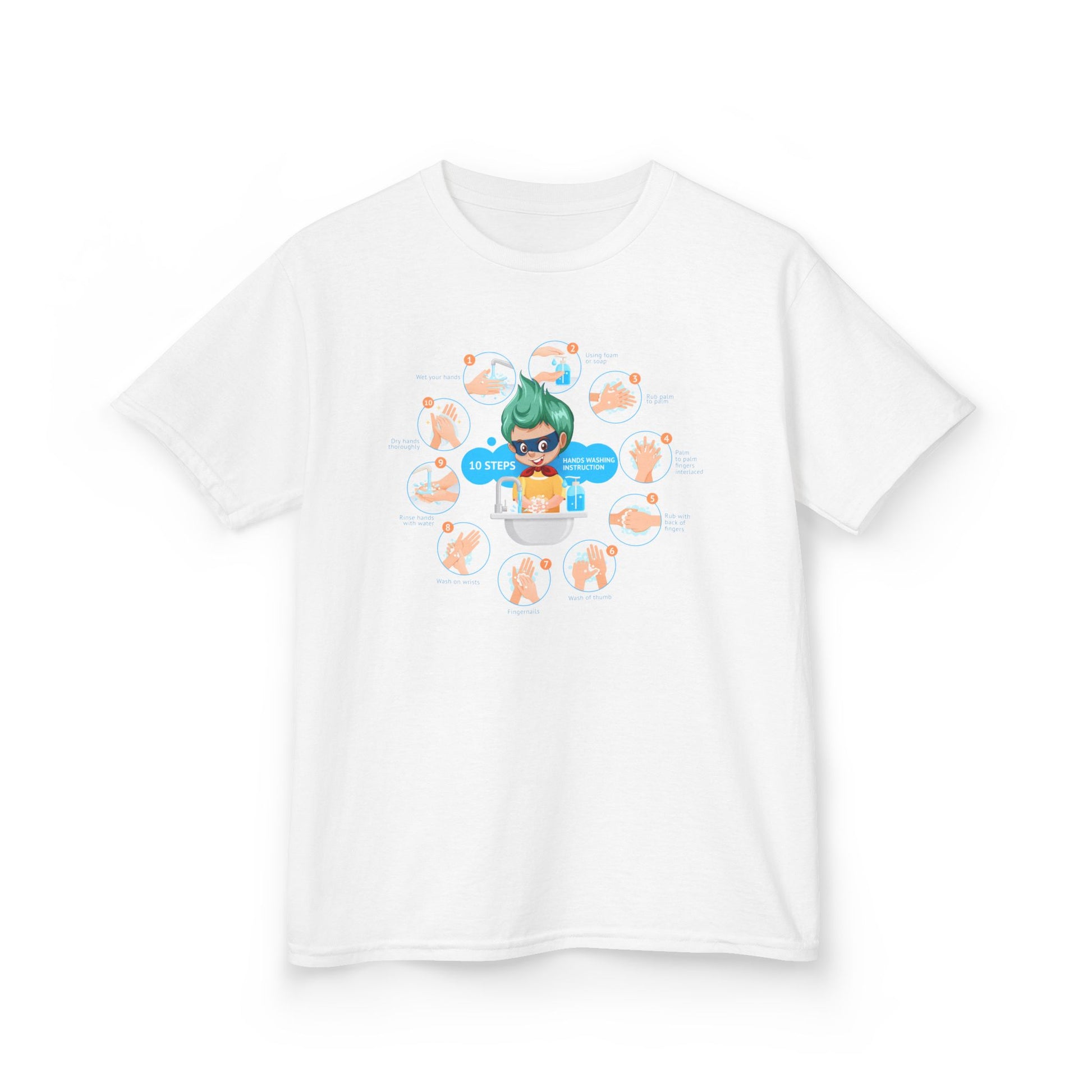 Kids Heavy Cotton™ Tee - Super kiddo hand washing steps - [[{"value":"Wonderwear Kid"}]]