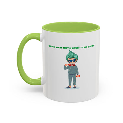 Accent Coffee Mug - Super kiddo brushing teeth - [[{"value":"Wonderwear Kid"}]]