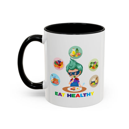 Accent Coffee Mug - Supper kiddo showing healthy food to eat - [[{"value":"Wonderwear Kid"}]]