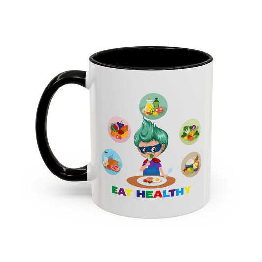 Accent Coffee Mug - Supper kiddo showing healthy food to eat