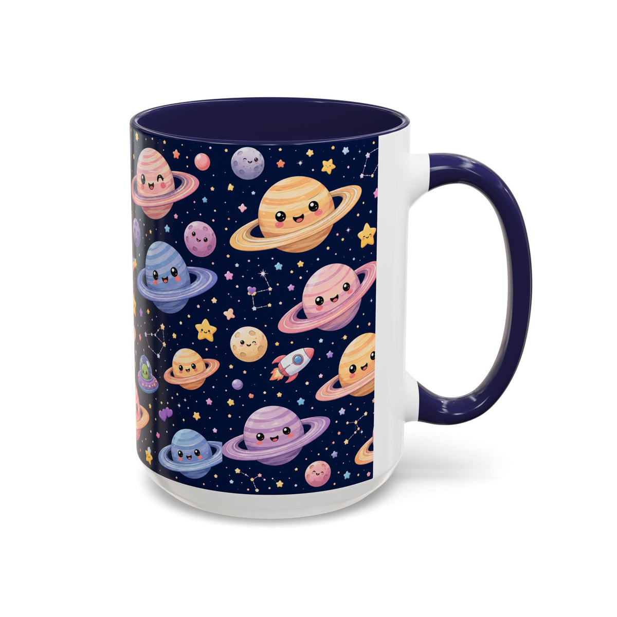 Accent Coffee Mug  (11/15 oz) - Kawaii Saturns in a Starry Space