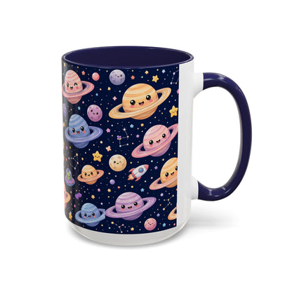 Accent Coffee Mug  (11/15 oz) - Kawaii Saturns in a Starry Space