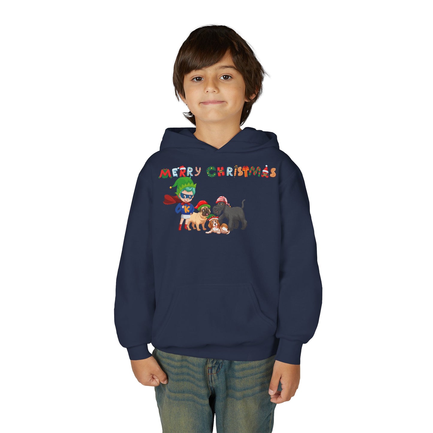 Youth Heavy Blend Hooded Sweatshirt - Super kiddo woith pet friends