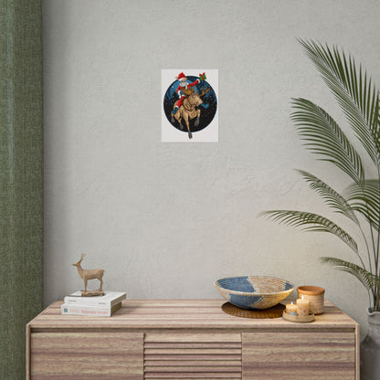 Rolled Posters - Super kiddo riding a reindeer - [[{"value":"Wonderwear Kid"}]]