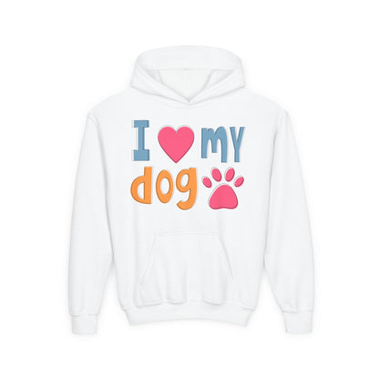 Youth Heavy Blend Hooded Sweatshirt - I love my dog Printify