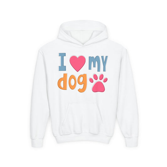 Youth Heavy Blend Hooded Sweatshirt - I love my dog