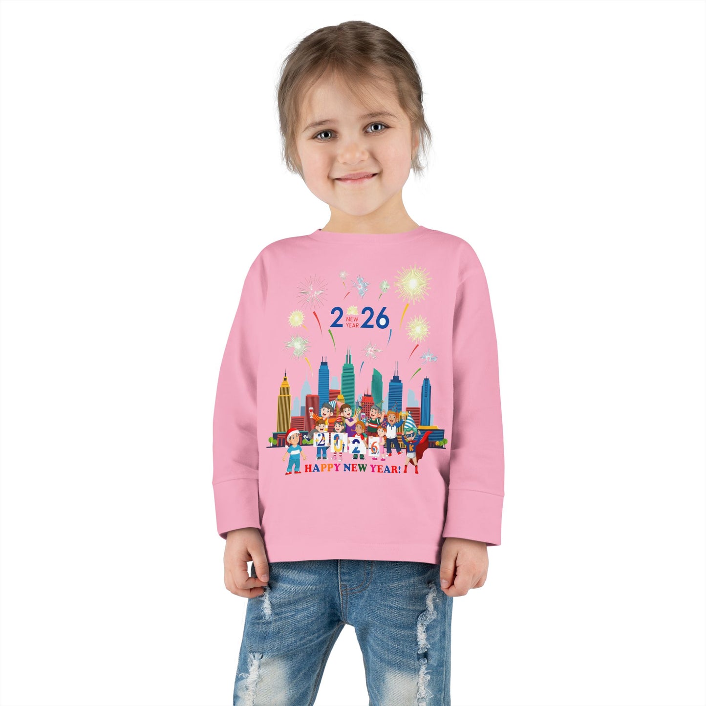 Toddler Long Sleeve Tee - Happy new year with fireworks - [[{"value":"Wonderwear Kid"}]]
