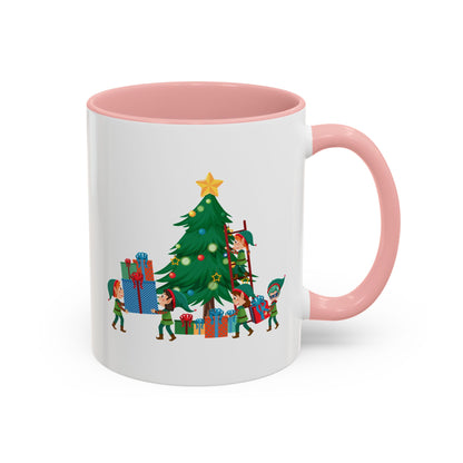 Accent Coffee Mug - Super kiddo putting gifts on christmas tree - [[{"value":"Wonderwear Kid"}]]