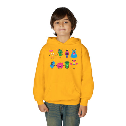 Youth Heavy Blend Hooded Sweatshirt - Set of monsters Printify