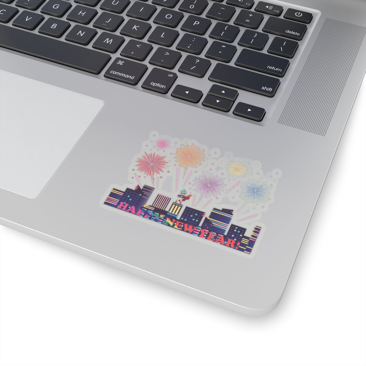 Kiss-Cut Stickers - Super kiddo with fireworks with text - [[{"value":"Wonderwear Kid"}]]