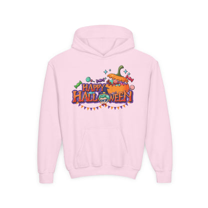 Youth Heavy Blend Hooded Sweatshirt - Happy halloween banner Printify