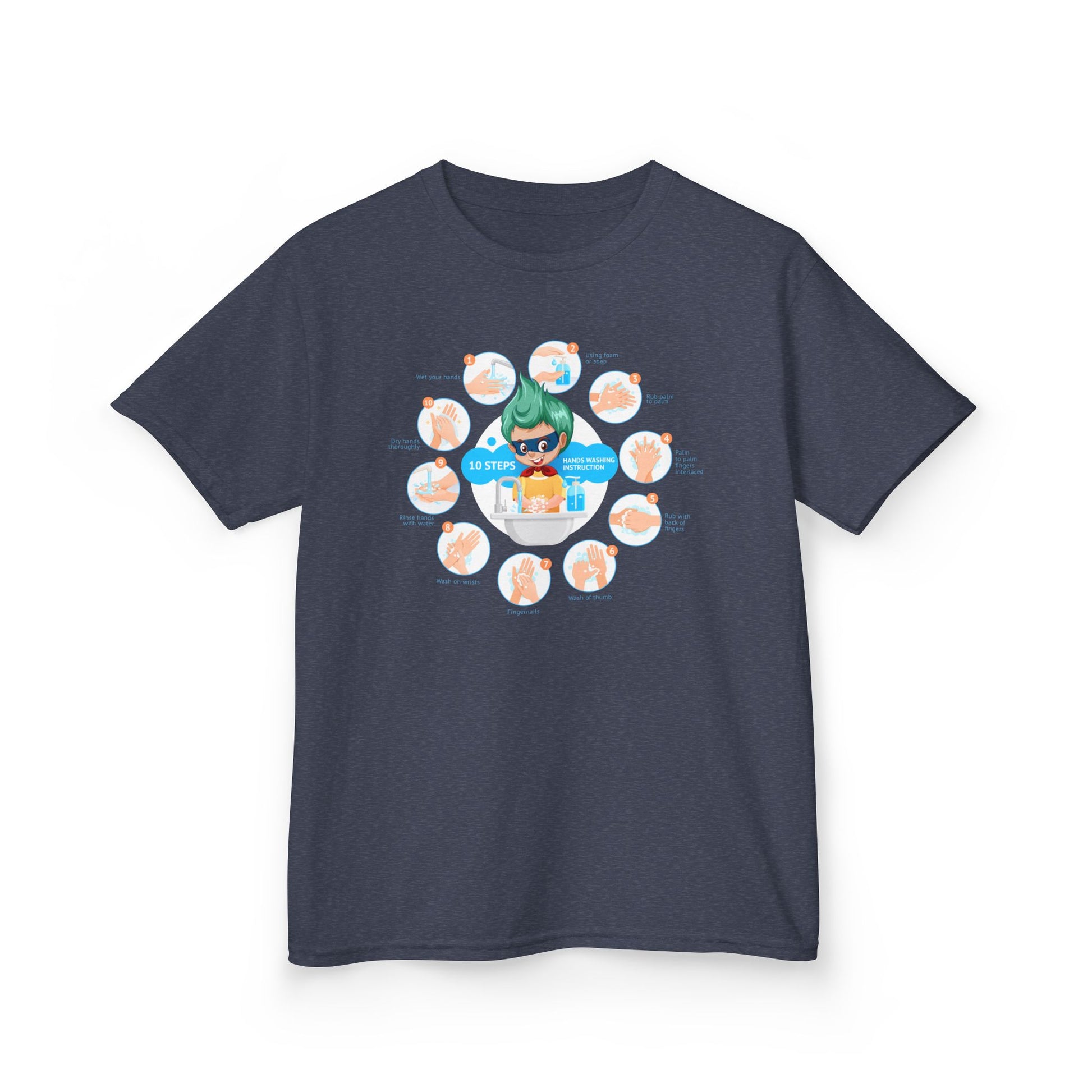 Kids Heavy Cotton™ Tee - Super kiddo hand washing steps - [[{"value":"Wonderwear Kid"}]]