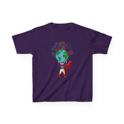 Kids Heavy Cotton™ Tee - Super kiddo holding globe - [[{"value":"Wonderwear Kid"}]]