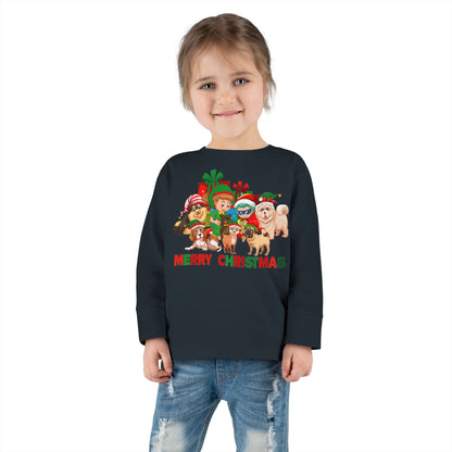 Toddler Long Sleeve Tee - Christmas with super kiddo pet friends with text - [[{"value":"Wonderwear Kid"}]]