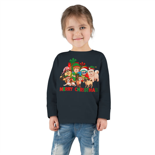 Toddler Long Sleeve Tee - Christmas with super kiddo pet friends with text - [[{"value":"Wonderwear Kid"}]]