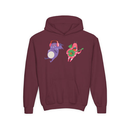Youth Heavy Blend Hooded Sweatshirt - Monsters playing instruments Printify