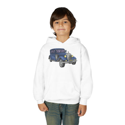 Youth Heavy Blend Hooded Sweatshirt -  vintage retro car Printify