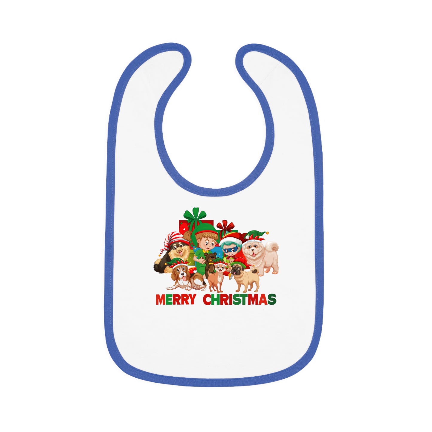Baby Bib - Christmas with super kiddo pet friends with text