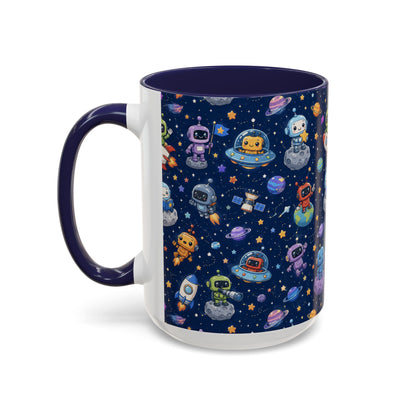Galactic Robots Accent Coffee Mug — Cute Space Astronaut Pattern (11/15 oz)