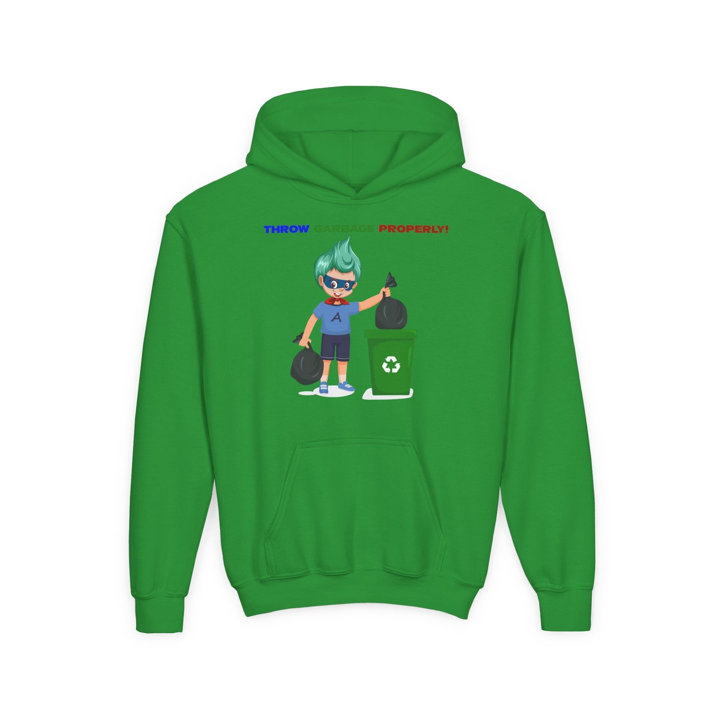 Youth Heavy Blend Hooded Sweatshirt - Super kiddo taking trash out