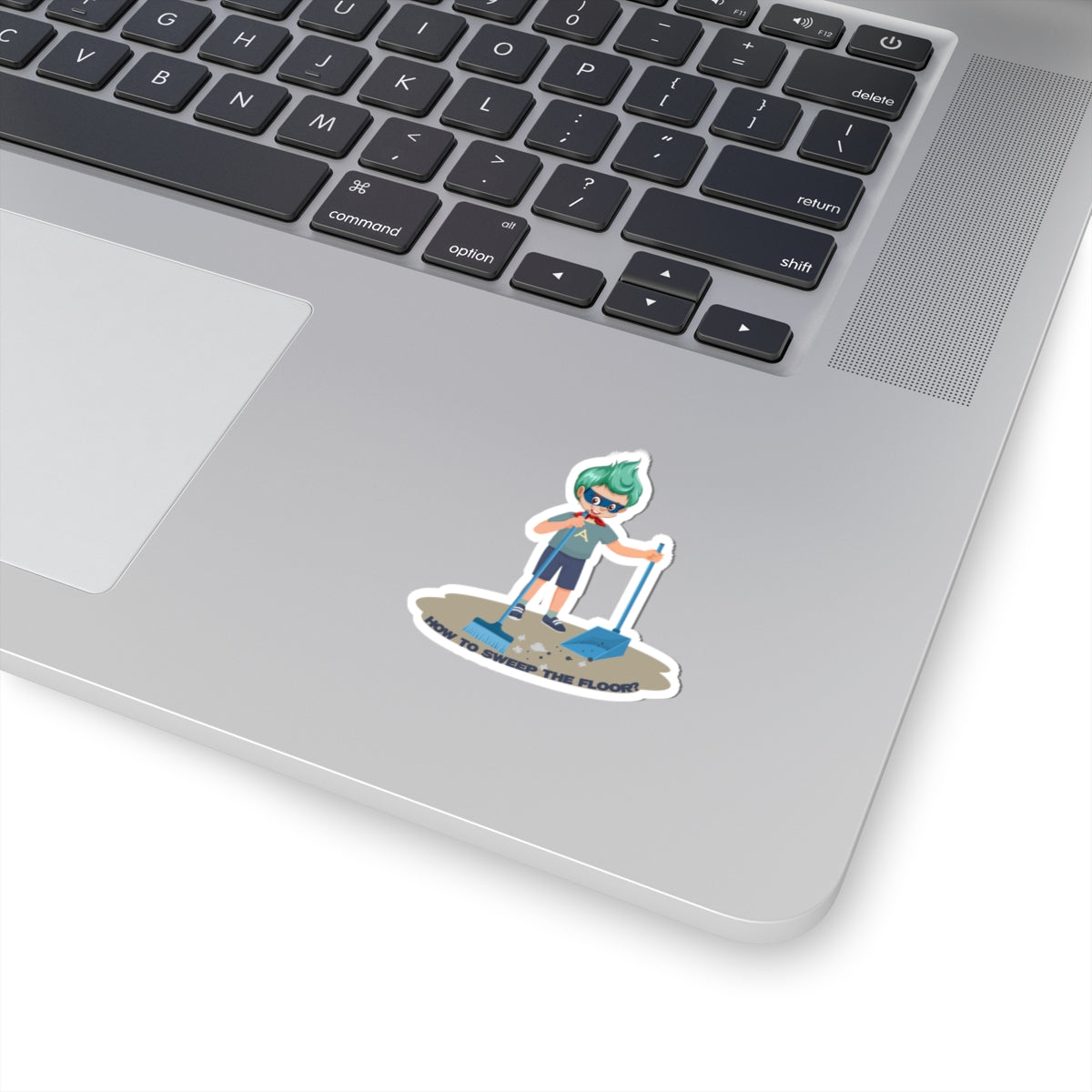 Kiss-Cut Stickers - Super kiddo sweeping floor - [[{"value":"Wonderwear Kid"}]]
