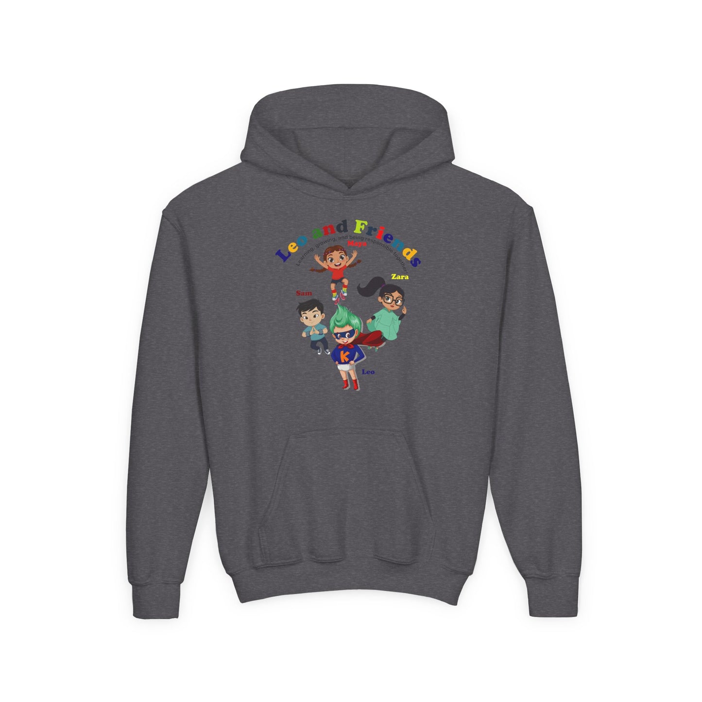 Youth Heavy Blend Hooded Sweatshirt - Leo & Friends - Learning and growing