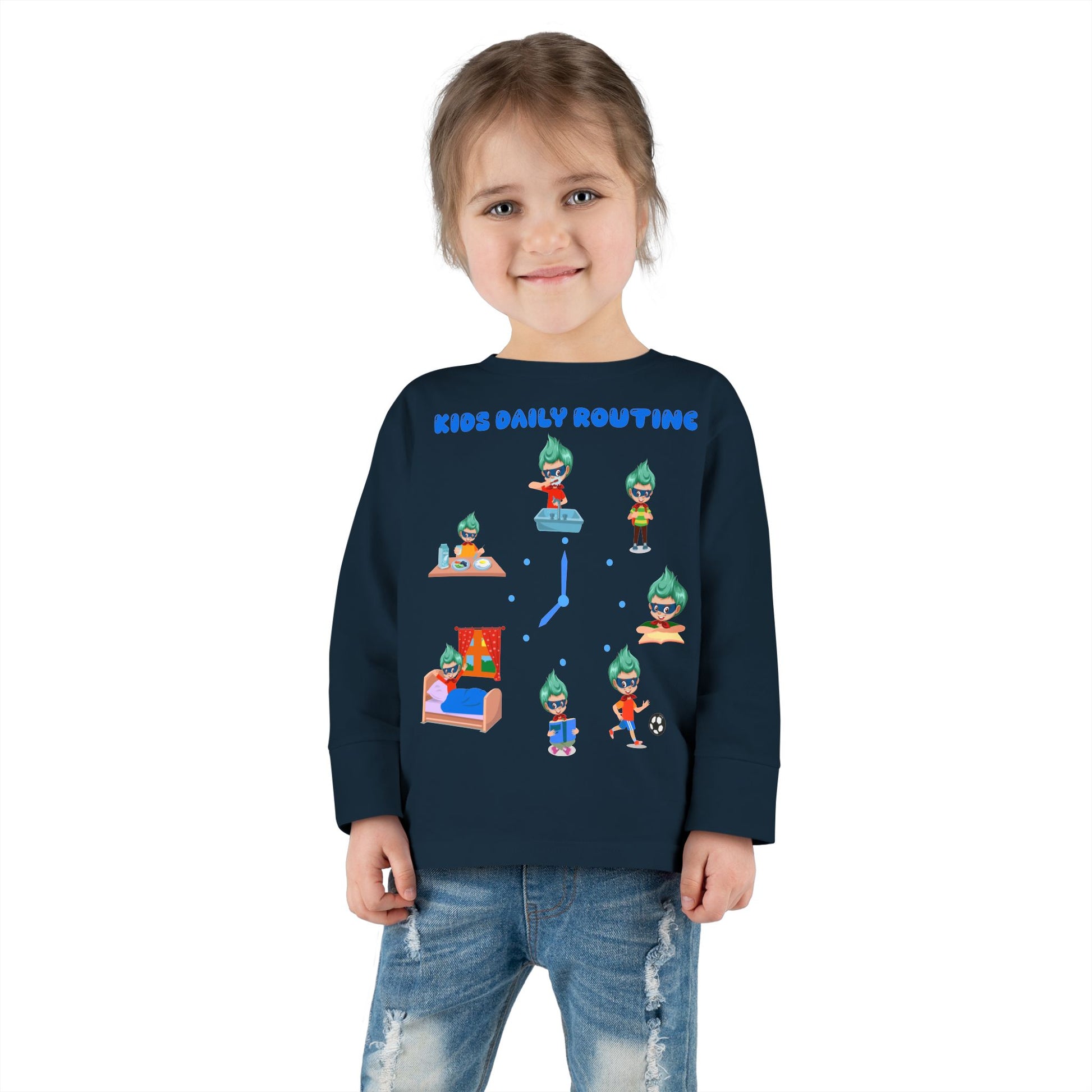 Toddler Long Sleeve Tee - Super kiddo daily routine - [[{"value":"Wonderwear Kid"}]]