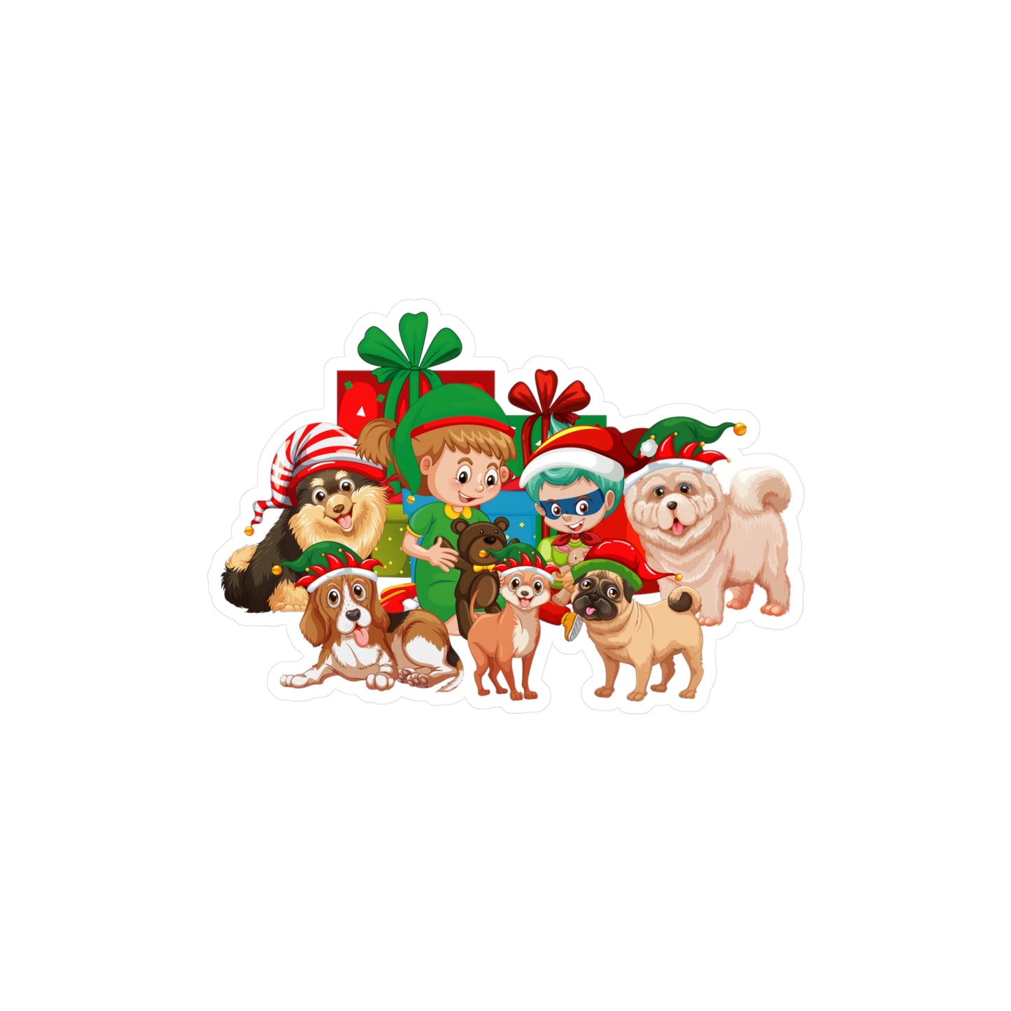 Christmas Kiss-Cut Vinyl Decals – Christmas with super kiddo pet friends without text - [[{"value":"Wonderwear Kid"}]]