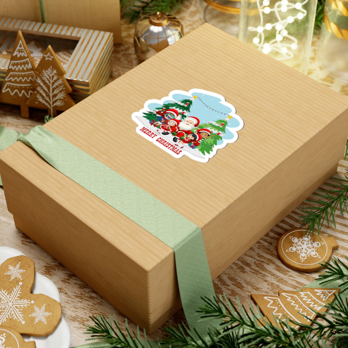 Kiss-Cut Stickers - Super kiddo with santa claus Merry christmas - [[{"value":"Wonderwear Kid"}]]